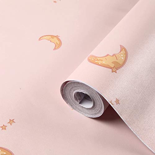 HOYOYO 17.8 x 78 Inches Self-Adhesive Liner Paper, Removable Shelf Liner Wall Stickers Dresser Drawer Peel Stick Kitchen Home Decor, Pink Moon