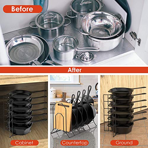 8 Tiers Pots and Pans Organizer with 3 DIY Methods and 6 Tier Heavy Duty Pan Organizer Bundle