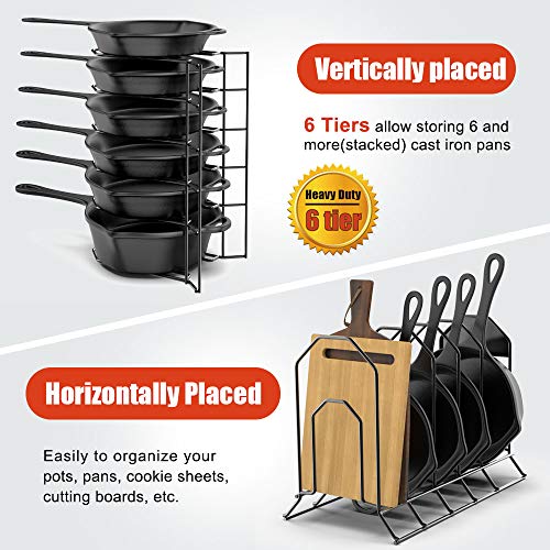 8 Tiers Pots and Pans Organizer with 3 DIY Methods and 6 Tier Heavy Duty Pan Organizer Bundle