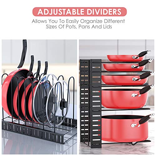 8 Tiers Pots and Pans Organizer with 3 DIY Methods and 6 Tier Heavy Duty Pan Organizer Bundle