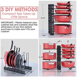 8 Tiers Pots and Pans Organizer with 3 DIY Methods and 6 Tier Heavy Duty Pan Organizer Bundle