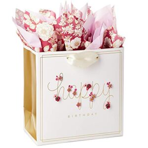 hallmark signature 7″ medium birthday gift bag with tissue paper (pink flowers)