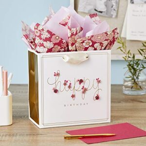 Hallmark Signature 7" Medium Birthday Gift Bag with Tissue Paper (Pink Flowers)