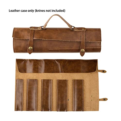 PU Leather Roll Bag Carry Case, Portable with Five Slots, Professional Chef Bag for Cooking Accessories, Cooking Kitchen Tools Gift Kitchen