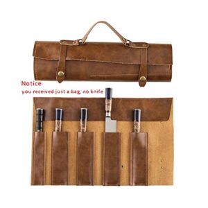 PU Leather Roll Bag Carry Case, Portable with Five Slots, Professional Chef Bag for Cooking Accessories, Cooking Kitchen Tools Gift Kitchen