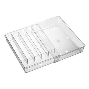 mDesign Adjustable, Expandable Plastic In-Drawer Utensil Organizer Tray Deep 6 Section Divided for Kitchen Organization; Holds Cutlery, Flatware, Silverware, Cooking Utensils, Ligne Collection, Clear