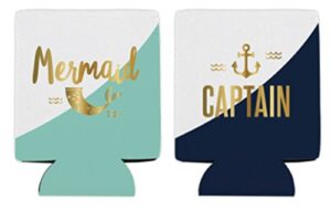 slant collections insulated can cover, set of 2, 4 x 5.2-inch, mermaid/captain
