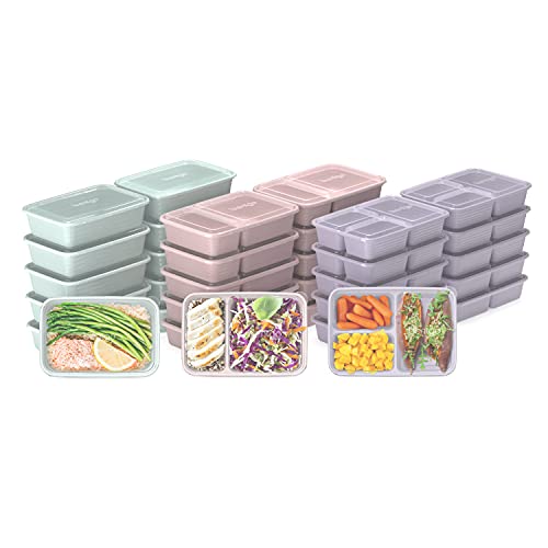 Bentgo® Prep 60-Piece Meal Prep Kit - 1, 2, & 3-Compartment Containers with Custom Fit Lids - Microwaveable, Durable, Reusable, BPA-Free, Freezer & Dishwasher Safe Storage Containers (Floral Pastels)