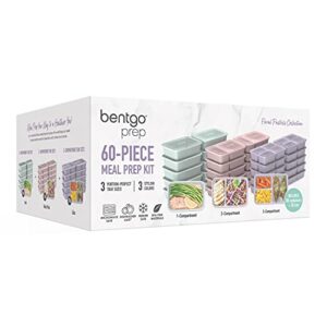 Bentgo® Prep 60-Piece Meal Prep Kit - 1, 2, & 3-Compartment Containers with Custom Fit Lids - Microwaveable, Durable, Reusable, BPA-Free, Freezer & Dishwasher Safe Storage Containers (Floral Pastels)