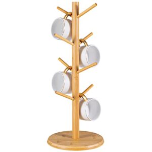 mylifeunit mug tree, coffee cup holder with 8 hooks, wood mug hanger stand for counter