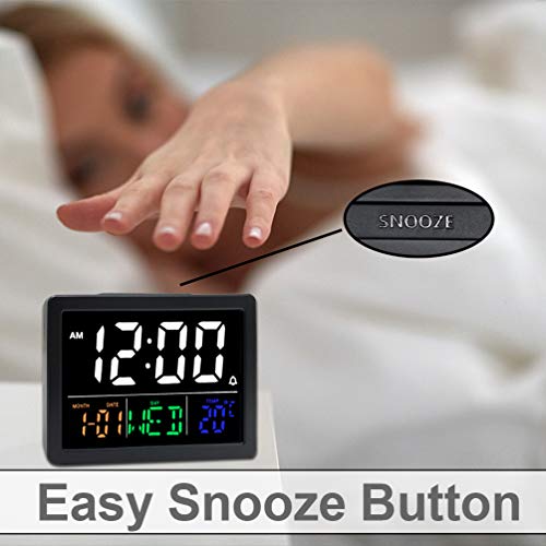 Digital Alarm Clock, with 5.5" Large LED Time Display, Adjustable Alarm Volume, 6 Level Brightness, Alarm Settings, USB Charger, Temperature Detect, Snooze, Clocks for Bedroom, Bedside, Desk, Black