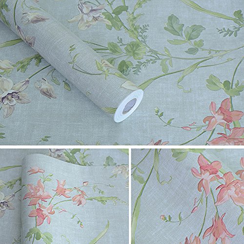 SimpleLife4U Country Rustic Flower Shelf Liner Self-Adhesive Furniture Paper for Countertops Light Green 17.7 Inch by 13 Feet