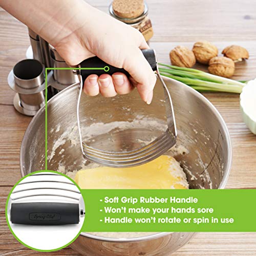 Spring Chef Dough Blender, Top Professional Pastry Cutter with Heavy Duty Stainless Steel Blades, Medium Size, Black