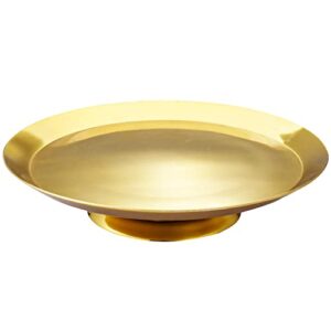 mygift modern brass plated metal lazy susan turntable, 12 inch rotating tray, pedestal dessert display riser – handcrafted in india