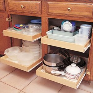 Sliding Pull-Out Shelf For Cabinets (Kitchen Cupboards, Pantry Drawers, Bathroom Storage, etc.) 2 3/8" Tall - 21 3/4" Deep - Includes 3/4 Slides & Base Mounting - Clear Opening Width: (15")