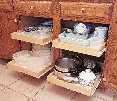 Sliding Pull-Out Shelf For Cabinets (Kitchen Cupboards, Pantry Drawers, Bathroom Storage, etc.) 2 3/8" Tall - 21 3/4" Deep - Includes 3/4 Slides & Base Mounting - Clear Opening Width: (15")