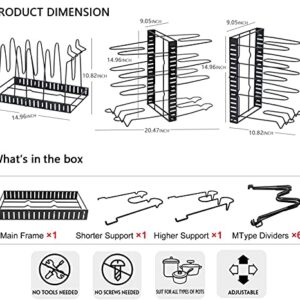 RAOYABOHO Black Pot and Pan Organizer for Cabinet Adjustable, Kitchen Pot and Pan Organizer Storage, Pan and Pot Lid Rack Holder 8 Tiers