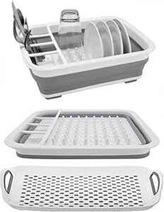 collapsible dish rack and drainboard set storage dish drying rack basket folding storage container for kitchen motorhome camper