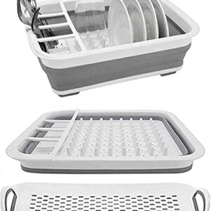 Collapsible Dish Rack and Drainboard Set Storage Dish Drying Rack Basket Folding Storage Container for Kitchen Motorhome Camper