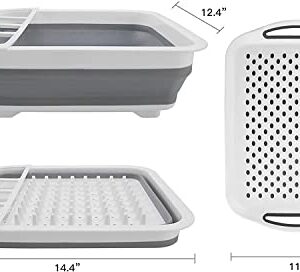Collapsible Dish Rack and Drainboard Set Storage Dish Drying Rack Basket Folding Storage Container for Kitchen Motorhome Camper
