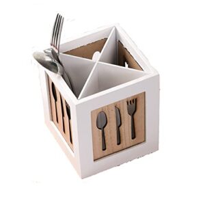 flueyer wood cutlery caddy, decorative wooden knife and fork box layered kitchen utensil holder for countertop, kitchen table, cabinet, pantry