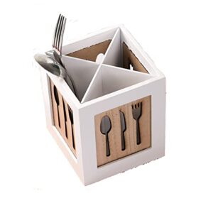 Flueyer Wood Cutlery Caddy, Decorative Wooden Knife and Fork Box Layered Kitchen Utensil Holder for Countertop, Kitchen Table, Cabinet, Pantry