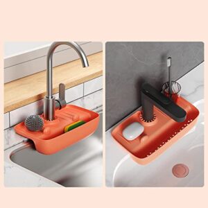 EastVita Kitchen Sink Storage Rack,Faucet Splash-Proof Draining Rack,Non-Slip Sink Water Collection Pad Kitchen Rag Sponge Wipe Sink Tray Holder Drain Basket for Various Countertops White