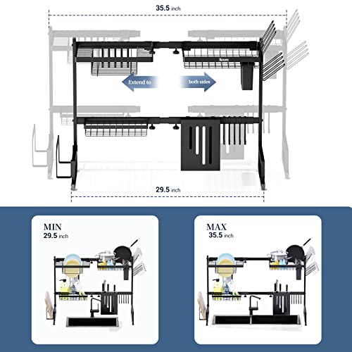 Kitsure Dish Drying Rack - Adjustable & Space-Saving Dish Rack（29.5-35.5in）, Over-The-Sink Dish Drying Rack, Multifunctional Kitchen Dish Drying Rack, Stainless Steel Dish Drying Rack