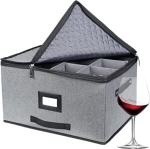 victorich ultra large thick hard shell additional front handle stemware storage box, wine glass storage box with lable window, fully-padded inside with hard sides