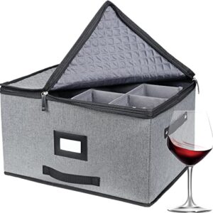 VICTORICH Ultra Large Thick Hard Shell Additional Front Handle Stemware Storage Box, Wine Glass Storage Box with Lable Window, Fully-Padded Inside with Hard Sides