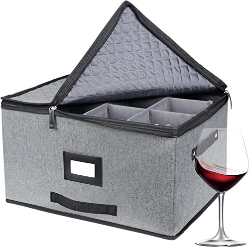 VICTORICH Ultra Large Thick Hard Shell Additional Front Handle Stemware Storage Box, Wine Glass Storage Box with Lable Window, Fully-Padded Inside with Hard Sides