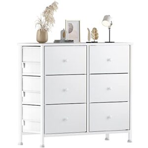 boluo white dresser for bedroom 6 drawer organizers fabric storage chest tower wide dressers unit for closet nursery hallway office, kids and adult modern