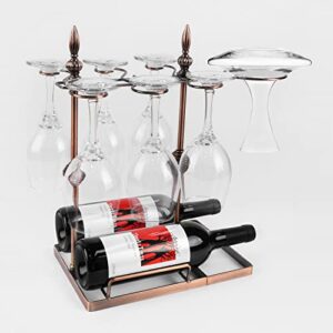 migecon 3-in-1 metal countertop wine glass holder with wine racks and wine decanter drying stand,freestanding tabletop stemware storage rack,vintage wine glass drying rack.