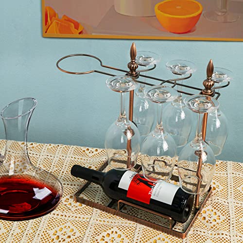 Migecon 3-In-1 Metal Countertop Wine Glass Holder With Wine Racks And Wine Decanter Drying Stand,Freestanding Tabletop Stemware Storage Rack,Vintage Wine Glass Drying Rack.