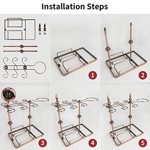 Migecon 3-In-1 Metal Countertop Wine Glass Holder With Wine Racks And Wine Decanter Drying Stand,Freestanding Tabletop Stemware Storage Rack,Vintage Wine Glass Drying Rack.