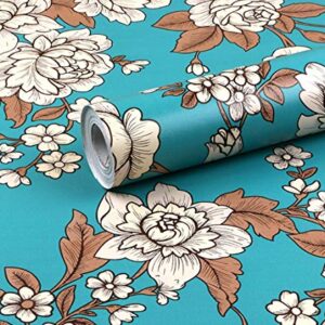 Blue Floral Decorative Adhesive Paper Shelf Liner Peel and Stick Wallpaper for Kitchen Cabinets Drawers Countertops 17.7inch by 100inch (Blue)