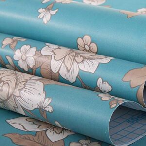 Blue Floral Decorative Adhesive Paper Shelf Liner Peel and Stick Wallpaper for Kitchen Cabinets Drawers Countertops 17.7inch by 100inch (Blue)