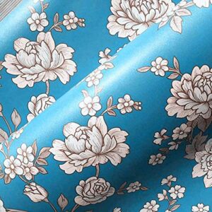 Blue Floral Decorative Adhesive Paper Shelf Liner Peel and Stick Wallpaper for Kitchen Cabinets Drawers Countertops 17.7inch by 100inch (Blue)