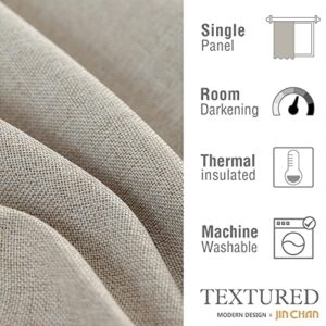 jinchan Linen Textured Curtain for Living Room Darkening 84 Inch Long Bedroom Curtains Thermal Insulated Curtains Greyish Beige Curtains Grommet Top Window Curtains 1 Panel