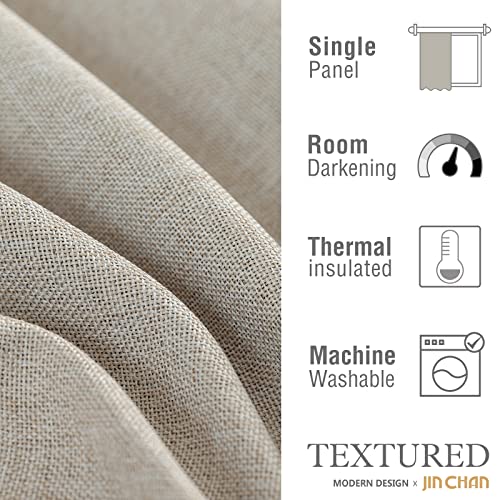 jinchan Linen Textured Curtain for Living Room Darkening 84 Inch Long Bedroom Curtains Thermal Insulated Curtains Greyish Beige Curtains Grommet Top Window Curtains 1 Panel