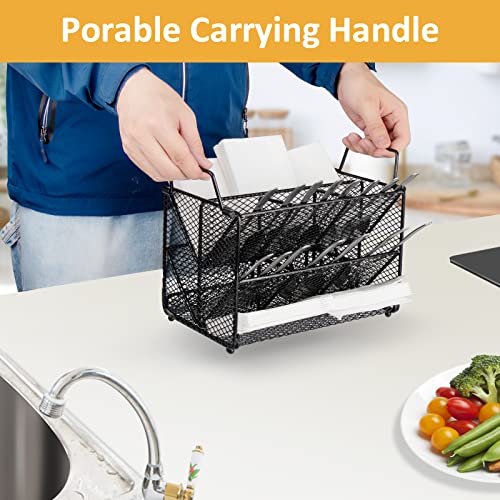 SUICGYU Utensil Holder for Countertop,Mesh Utensil Silverware Caddy 12 Compartments ,Cutlery Holder for Picnics Camping Outdoor Grill RV