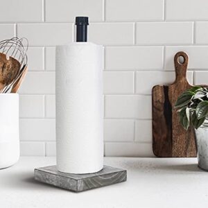 Rustic Industrial Iron Pipe Design Paper Towel Holder with Solid Wood Base Farmhouse Paper Towel Roll Dispenser for Kitchen Bathroom Livingroom Office (GreyWhite)