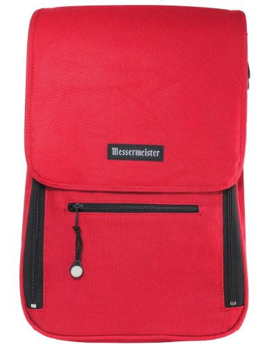 Messermeister 6-Pocket Heavy Duty Messenger Knife Bag, Mesh Interior, Red