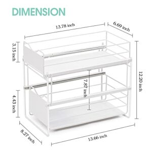 KINGRACK Stackable 2-Tier Cabinets Organizer With Sliding Storage Drawer, Pull Out Cabinets Home Organizer Shelf, Sliding Storage Basket Organizer, White