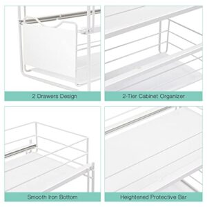 KINGRACK Stackable 2-Tier Cabinets Organizer With Sliding Storage Drawer, Pull Out Cabinets Home Organizer Shelf, Sliding Storage Basket Organizer, White