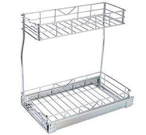 tqvai pull out cabinet drawer organizer, 2 tier kitchen cabinet roll out storage shelves, slide wire shelf basket – request at least 12 inch cabinet opening, half top