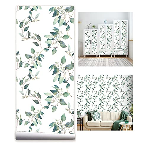 Yifasy 2 Pack Furniture Liners Green Leaf Shelf Drawer Lining Papers Self-Adhesive PVC Countertop Stickers 17.7 Inch Wide