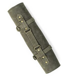 knife roll bag genuine leather – knife case for chefs 7 slots – leather knife bag clint (olive-green)