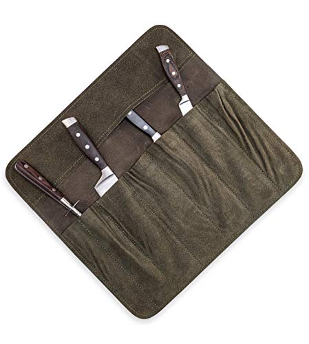 Knife Roll Bag Genuine Leather – knife case for Chefs 7 slots – Leather Knife bag Clint (Olive-Green)