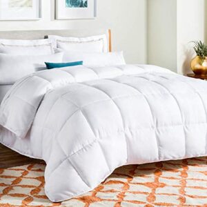 linenspa comforter duvet insert queen white down alternative all season microfiber-queen size – box stitched